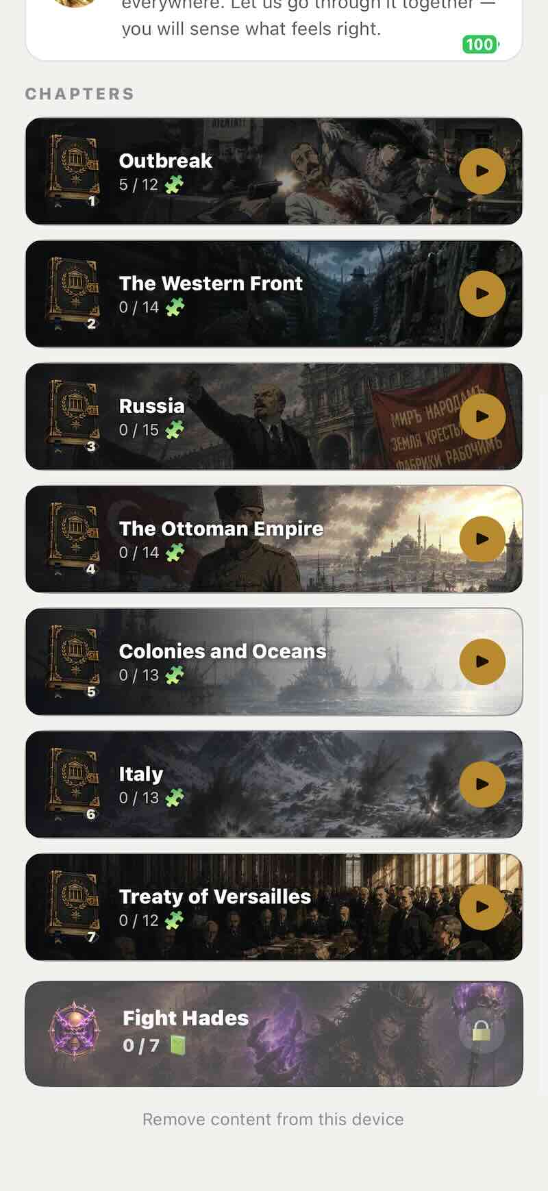 Campaign World War one Chapters
